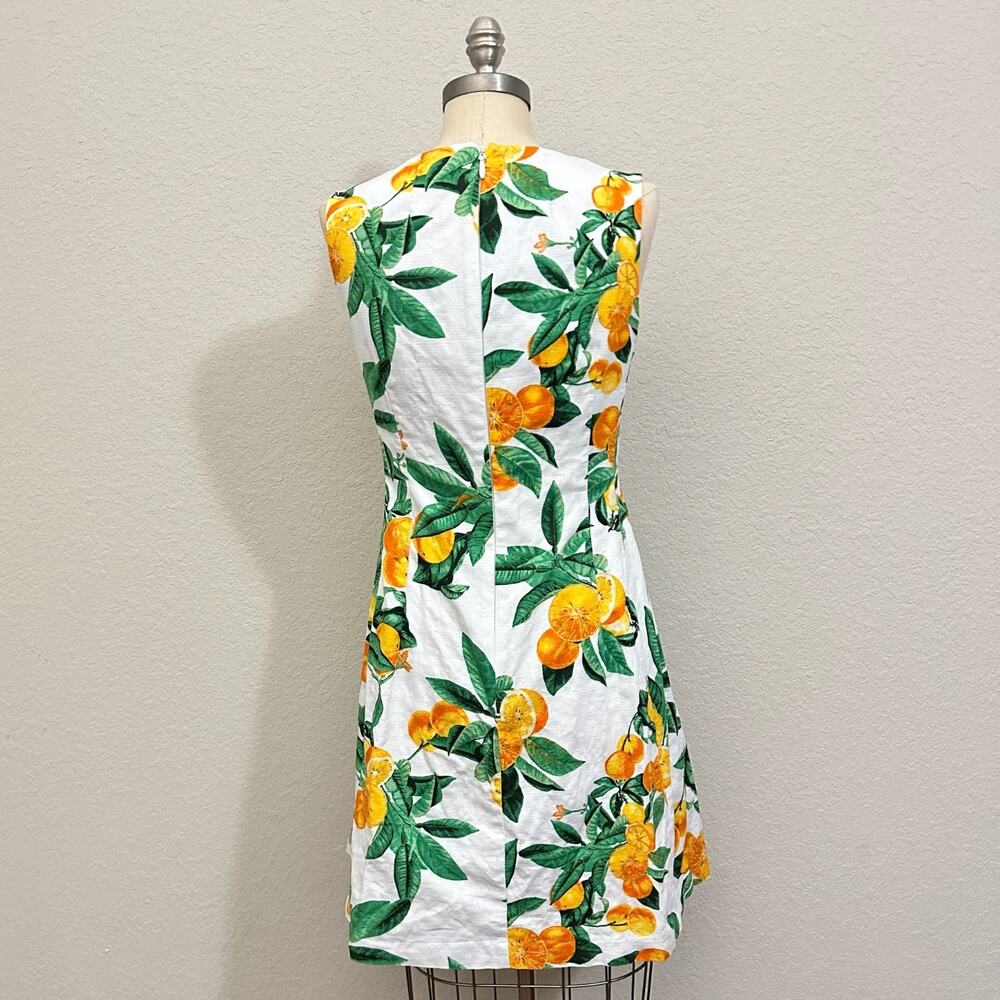EVA MENDES Mini Dress Orange Citrus Fruit Print Sleeveless Stretch - Picture 2 of 13